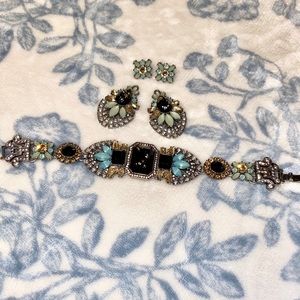 Gold Flake/Teal Statement Bracelet & Earrings